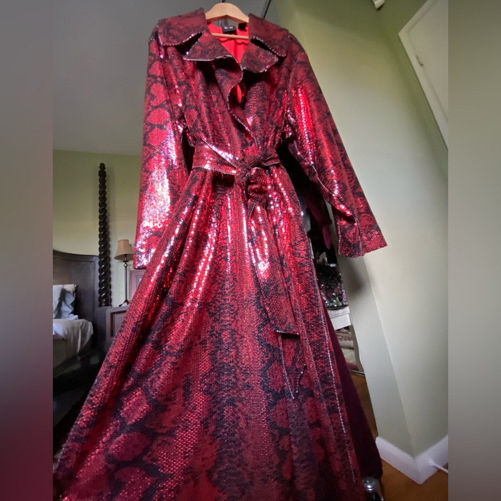 ADIDAS x IVY PARK Trench Coat / Overcoat 'IVP Sequin Duster' - Red/Black XL - Picture 8 of 12